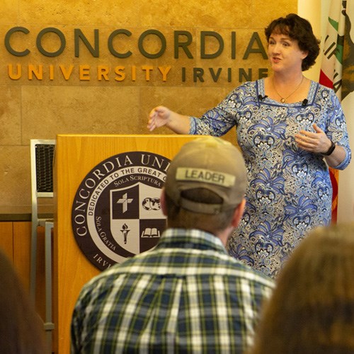 Congresswoman Katie Porter of Irvine held a private meeting with Concordia University Irvine leaders and students (pictured) to discuss financial aid and Hispanic-serving student initiatives on April 25, 2019. Afterwards, the U.S. Representative held the first town hall at the Irvine university. The private event attracted over 140 faculty, staff and students.